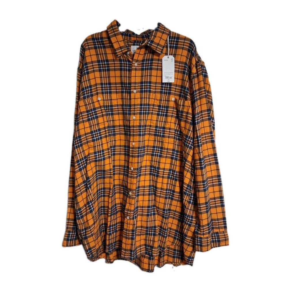 NWT Men's Mutual Weave Orange Plaid Flannel Shirt Size 2XL